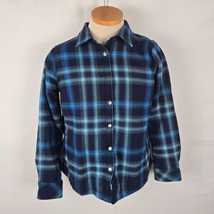 Orvis Snap Shirt Jacket Men's M Blue Plaid Heavyweight Collar Long Sleeve